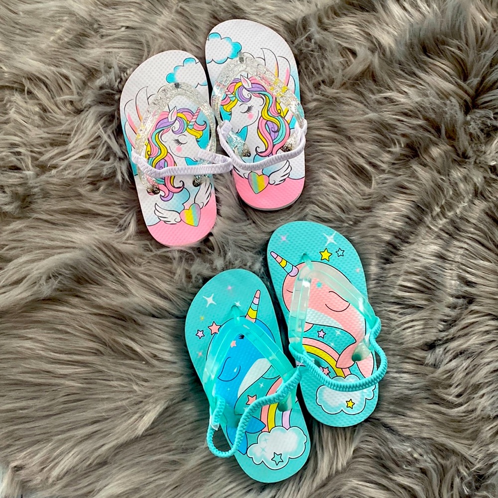 The Children’s Place Pastel Narwhal Unicorn Flip-Flop 2-Pairs Size 8-9
